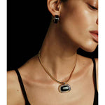 Black Enamel C - Shaped Hoop Earrings - floysun