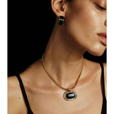 Black Enamel C - Shaped Hoop Earrings - floysun