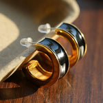 Black Enamel C - Shaped Hoop Earrings - floysun