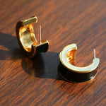 Black Enamel C - Shaped Hoop Earrings - floysun