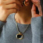 Black Enamel C - Shaped Hoop Earrings - floysun