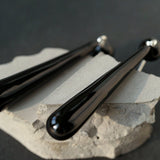 Black Enamel Geometric Bar Drop Earrings - floysun