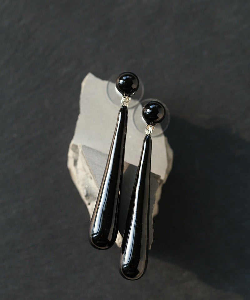 Black Enamel Geometric Bar Drop Earrings - floysun