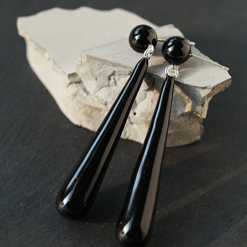 Black Enamel Geometric Bar Drop Earrings - floysun