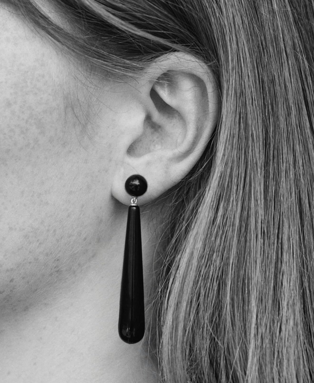 Black Enamel Geometric Bar Drop Earrings - floysun