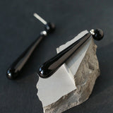 Black Enamel Geometric Bar Drop Earrings - floysun