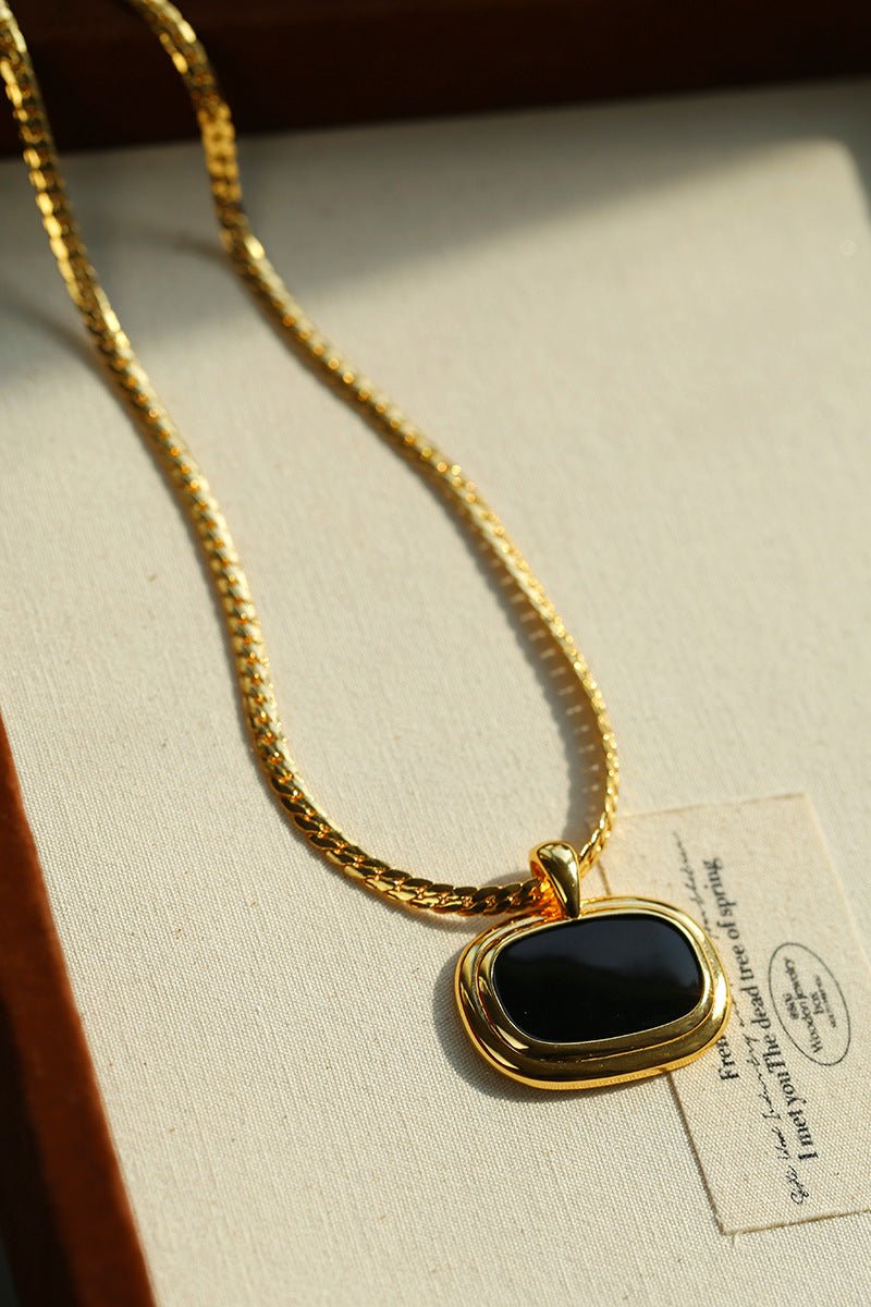 Black Enamel Square Pendant Necklace - floysun