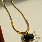 Black Enamel Square Pendant Necklace - floysun