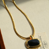Black Enamel Square Pendant Necklace - floysun