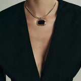 Black Enamel Square Pendant Necklace - floysun