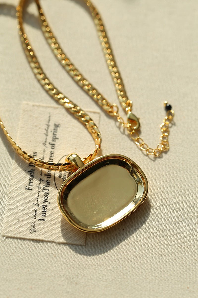 Black Enamel Square Pendant Necklace - floysun