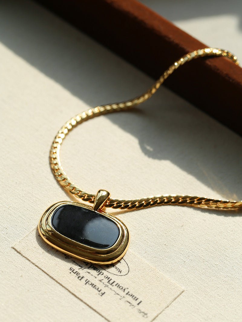 Black Enamel Square Pendant Necklace - floysun