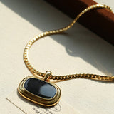 Black Enamel Square Pendant Necklace - floysun