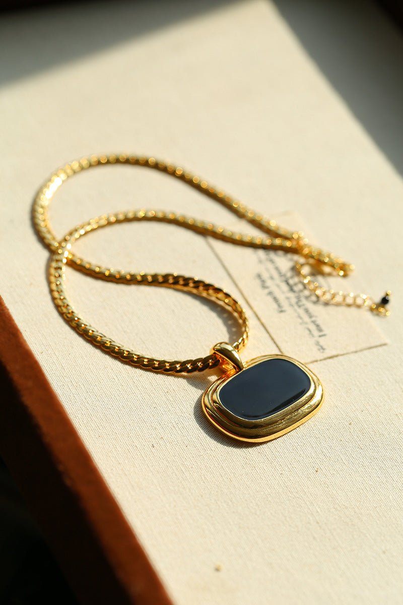 Black Enamel Square Pendant Necklace - floysun