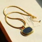 Black Enamel Square Pendant Necklace - floysun
