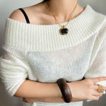 Black Enamel Square Pendant Necklace - floysun