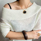 Black Enamel Square Pendant Necklace - floysun