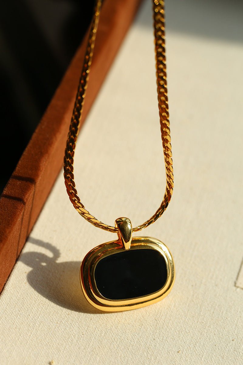 Black Enamel Square Pendant Necklace - floysun