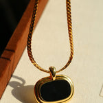 Black Enamel Square Pendant Necklace - floysun