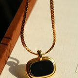 Black Enamel Square Pendant Necklace - floysun