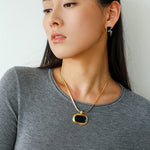Black Enamel Square Pendant Necklace - floysun
