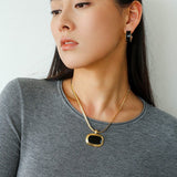 Black Enamel Square Pendant Necklace - floysun