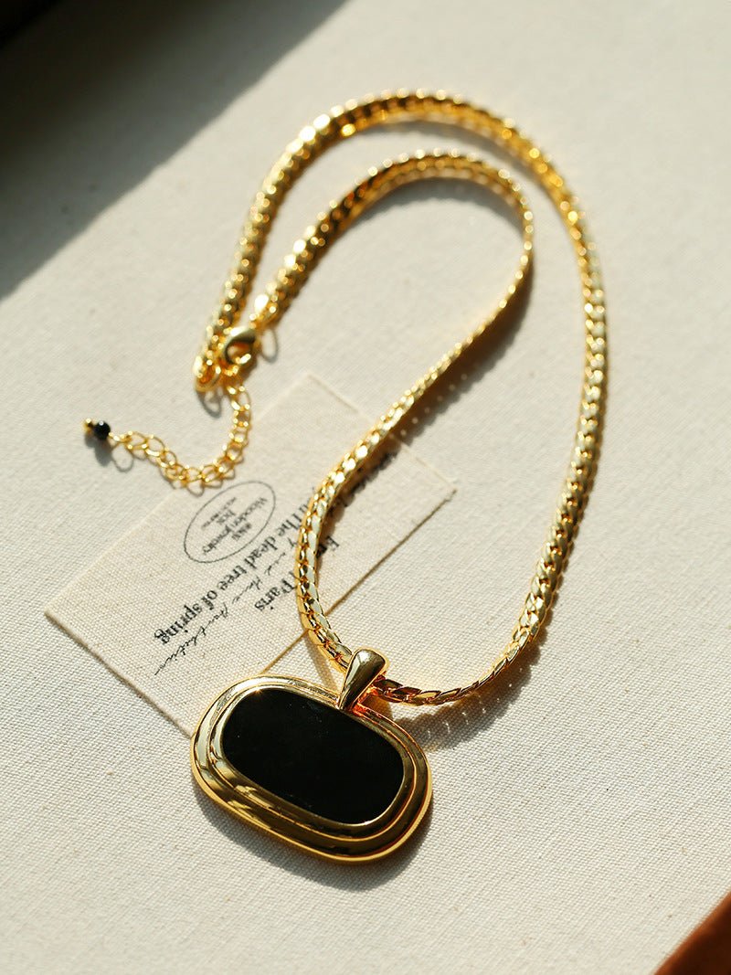 Black Enamel Square Pendant Necklace - floysun