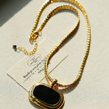 Black Enamel Square Pendant Necklace - floysun