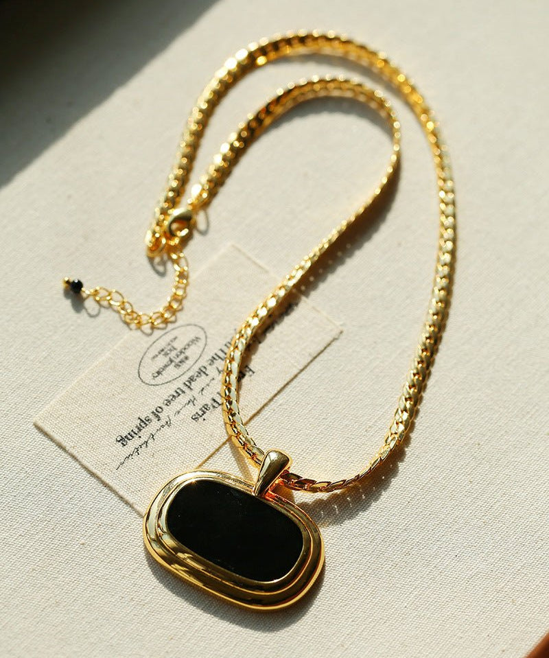 Black Enamel Square Pendant Necklace - floysun