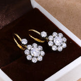 Black & Gold Floral Halo CZ Earrings - floysun