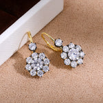 Black & Gold Floral Halo CZ Earrings - floysun
