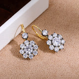 Black & Gold Floral Halo CZ Earrings - floysun