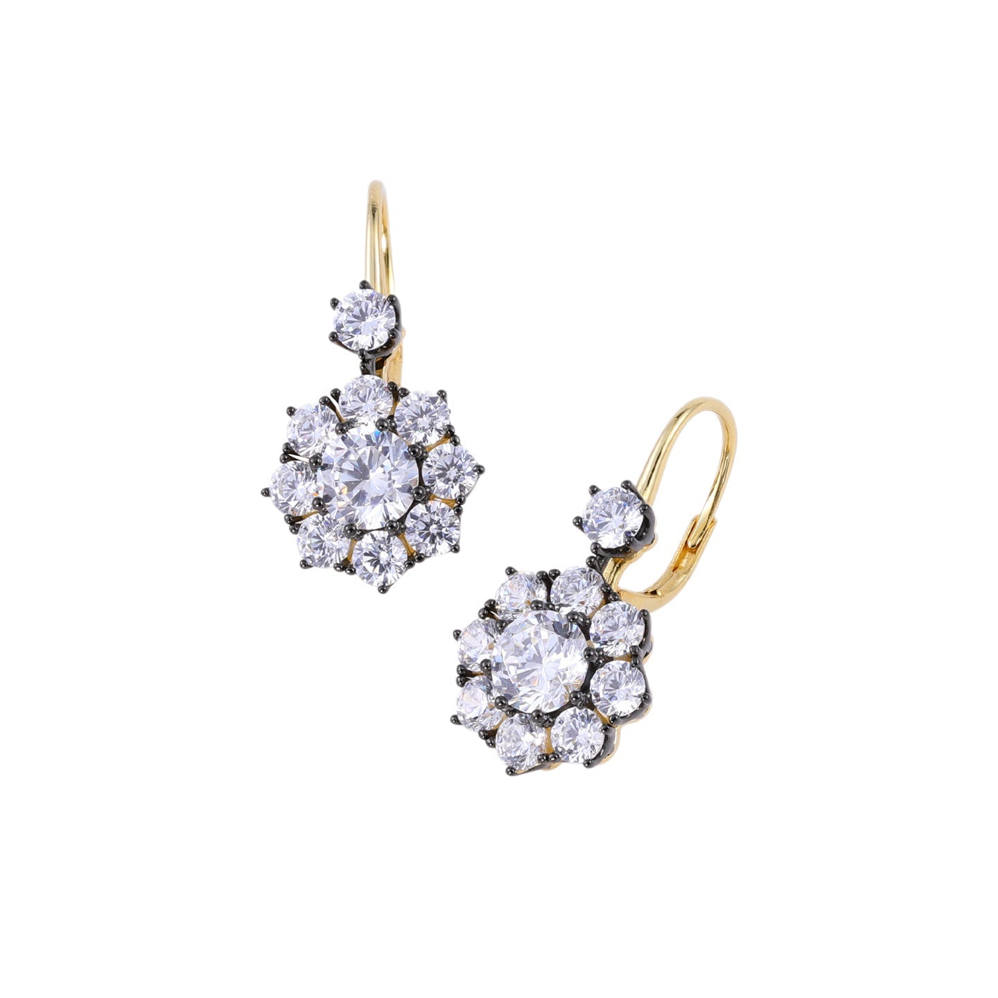Black & Gold Floral Halo CZ Earrings - floysun