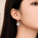 Black & Gold Floral Halo CZ Earrings - floysun
