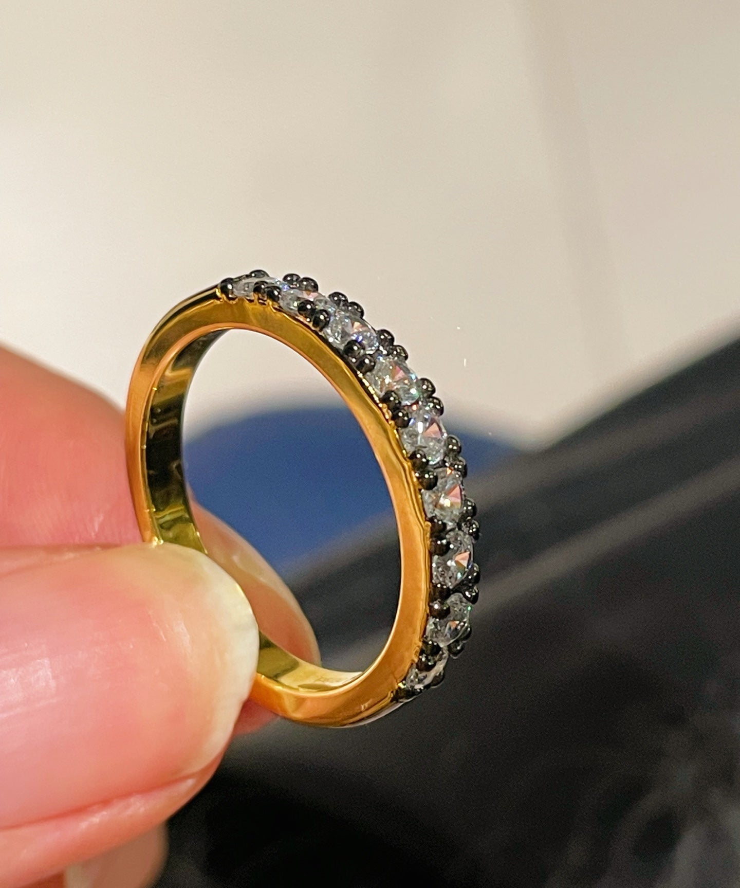 Black - Gold Gunmetal Pave Diamond Ring - floysun