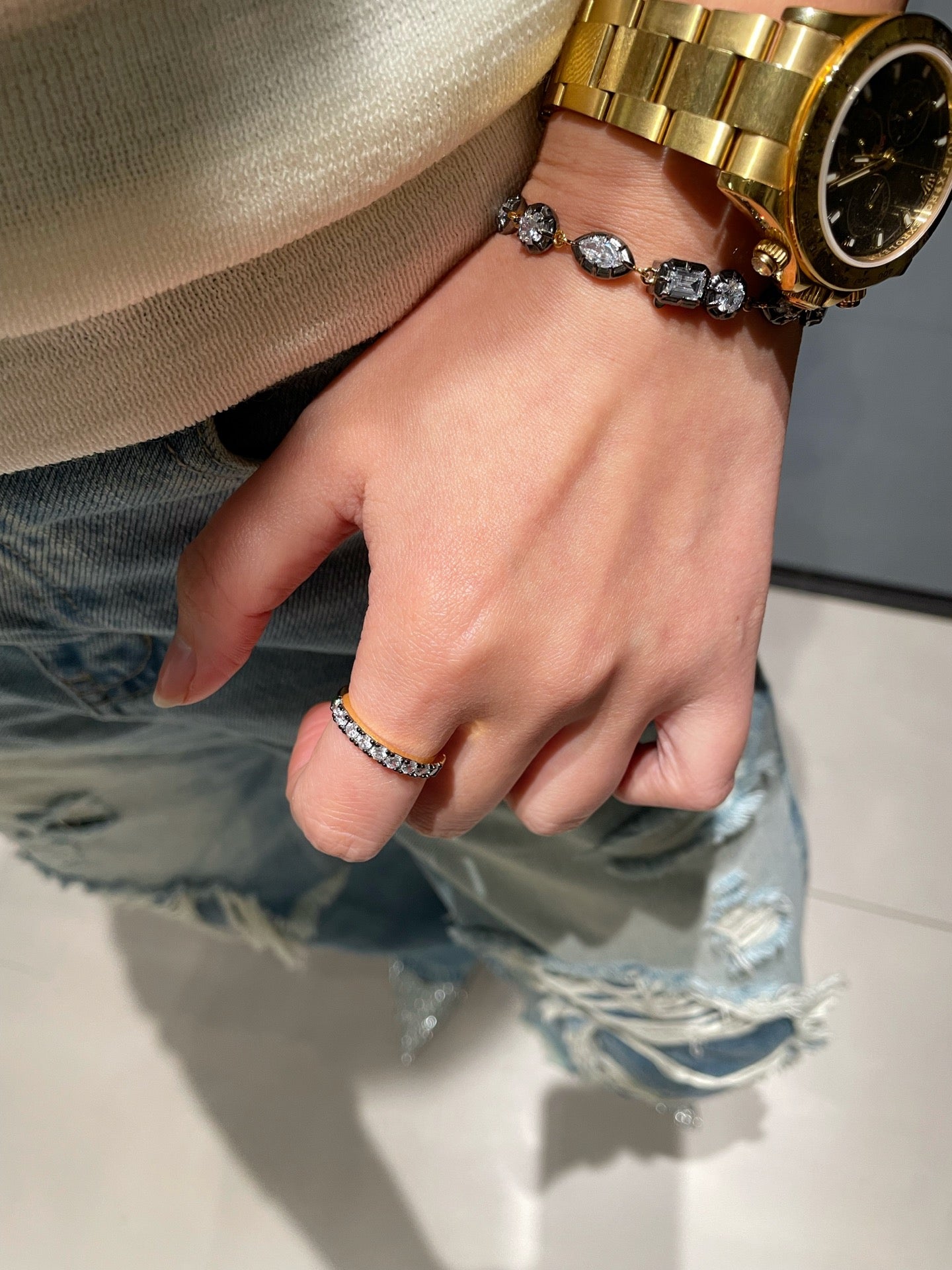 Black - Gold Gunmetal Pave Diamond Ring - floysun