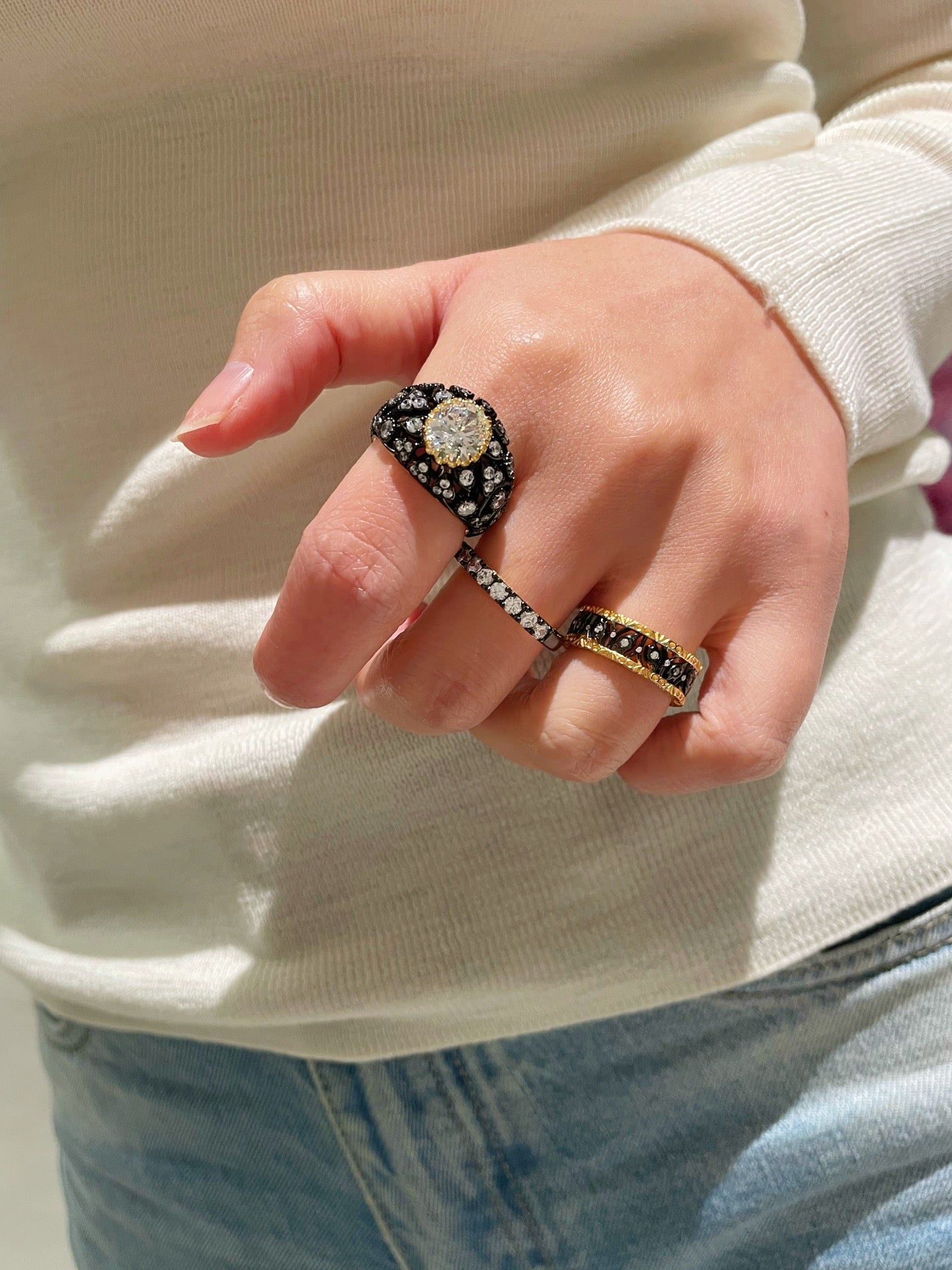 Black - Gold Gunmetal Pave Diamond Ring - floysun