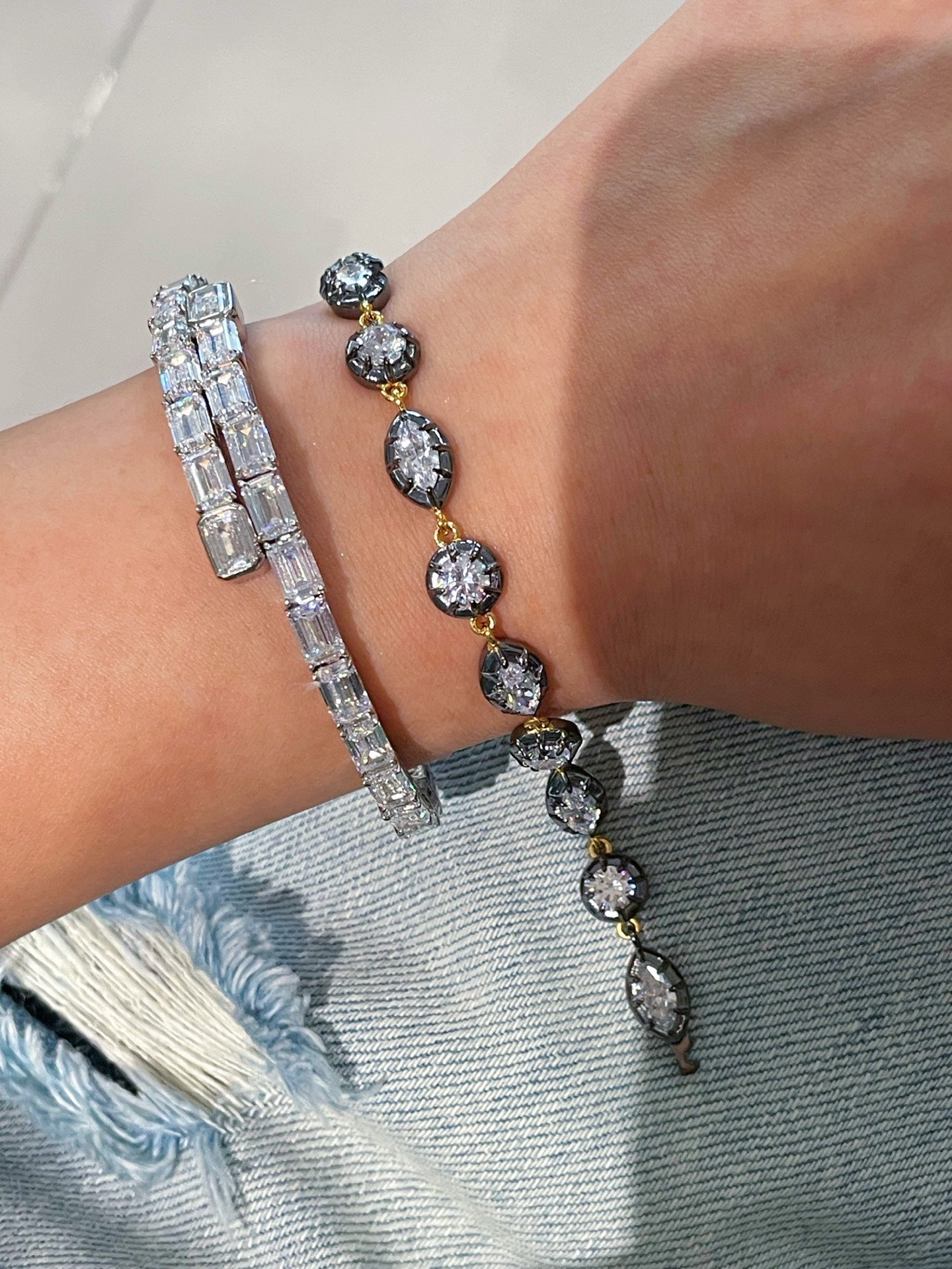 Black Gold Irregular Marquise Diamond Bracelet with Invisible K Gold Clasp - floysun