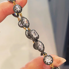Black Gold Irregular Marquise Diamond Bracelet with Invisible K Gold Clasp - floysun