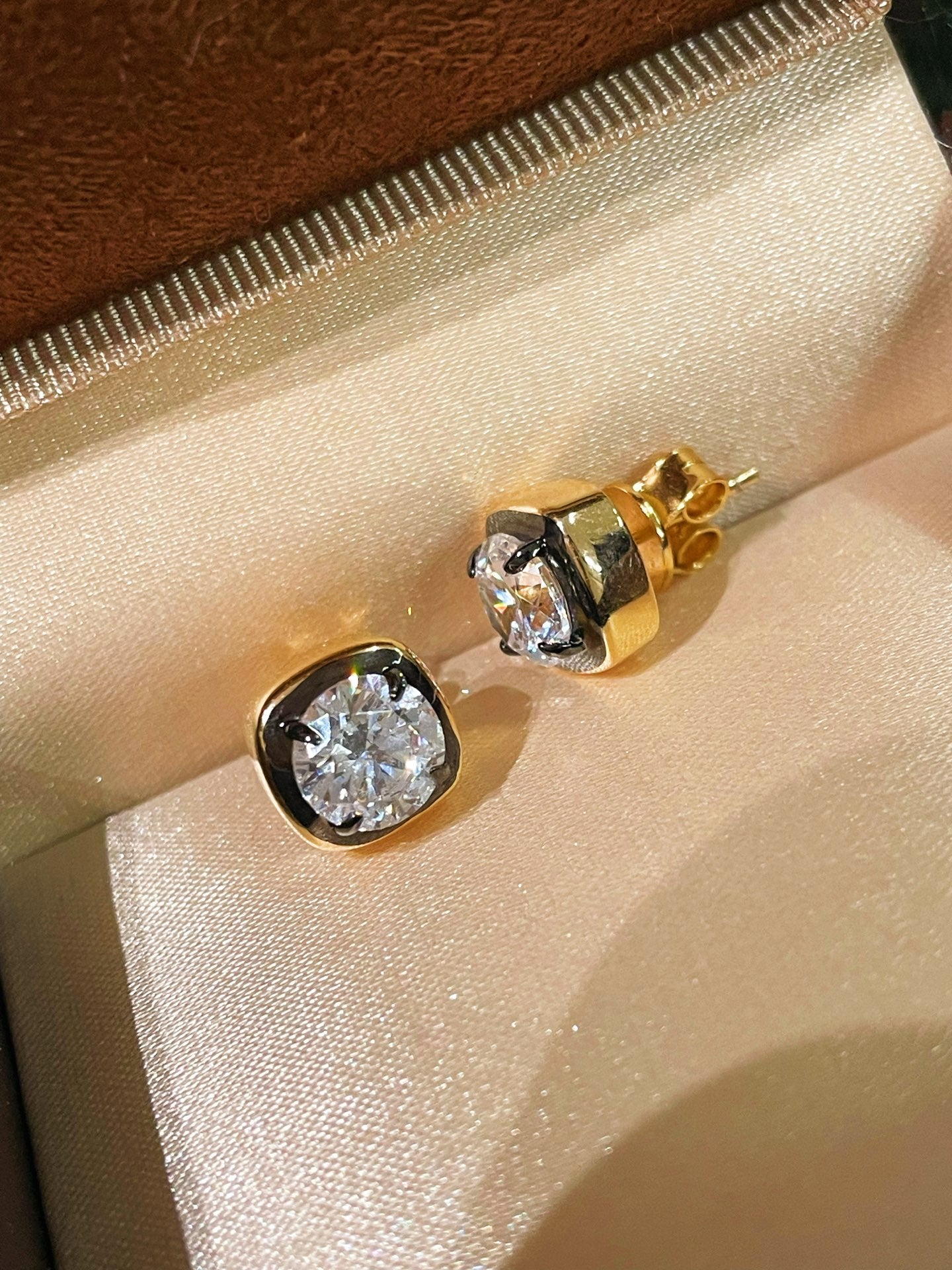 Black Gold Mini Square Lab - Diamond Stud Earrings - floysun