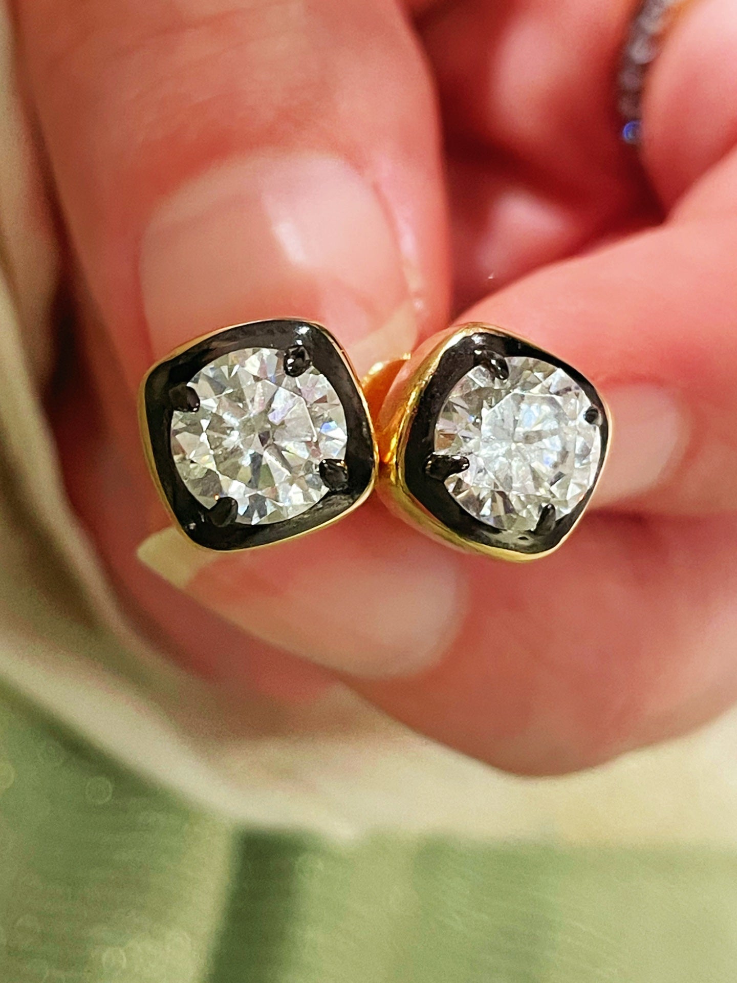 Black Gold Mini Square Lab - Diamond Stud Earrings - floysun