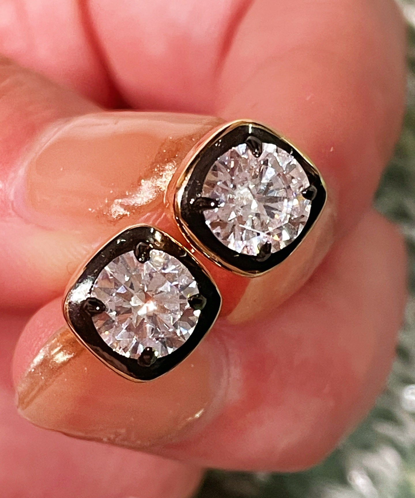 Black Gold Mini Square Lab - Diamond Stud Earrings - floysun