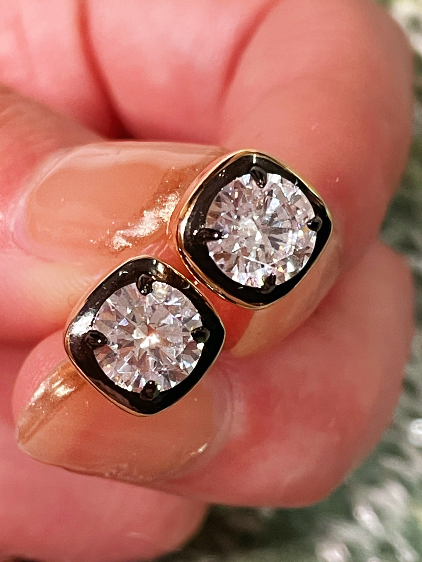 Black Gold Mini Square Lab - Diamond Stud Earrings - floysun