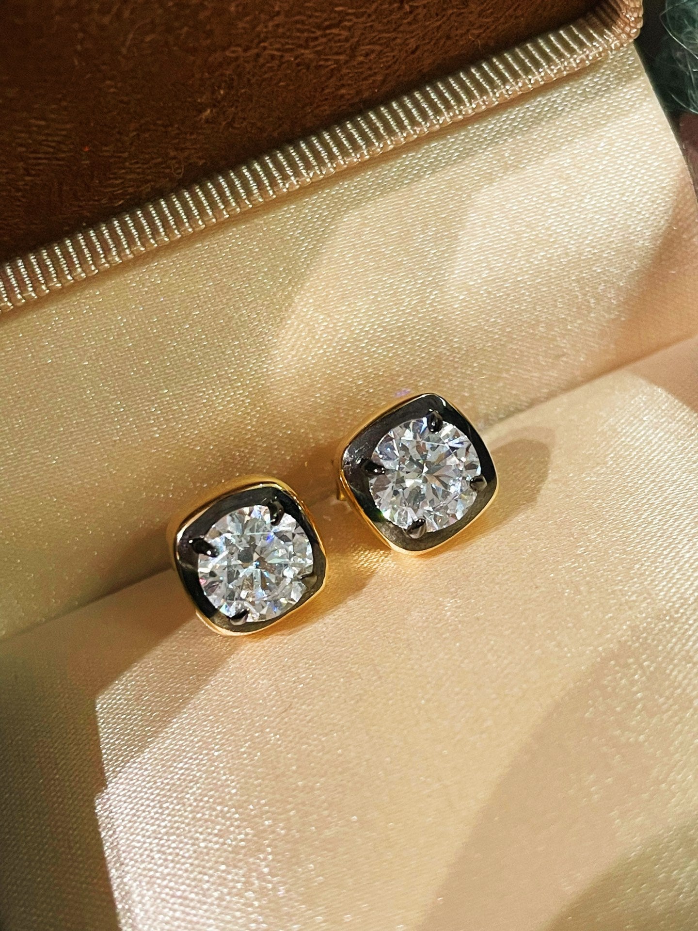 Black Gold Mini Square Lab - Diamond Stud Earrings - floysun