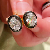 Black - Gold Oval Lab - Diamond Stud Earrings - floysun