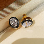 Black - Gold Oval Lab - Diamond Stud Earrings - floysun