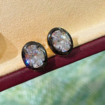 Black - Gold Oval Lab - Diamond Stud Earrings - floysun
