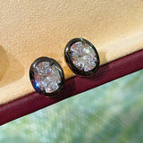 Black - Gold Oval Lab - Diamond Stud Earrings - floysun