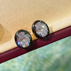Black - Gold Oval Lab - Diamond Stud Earrings - floysun