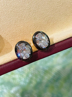 Black - Gold Oval Lab - Diamond Stud Earrings - floysun
